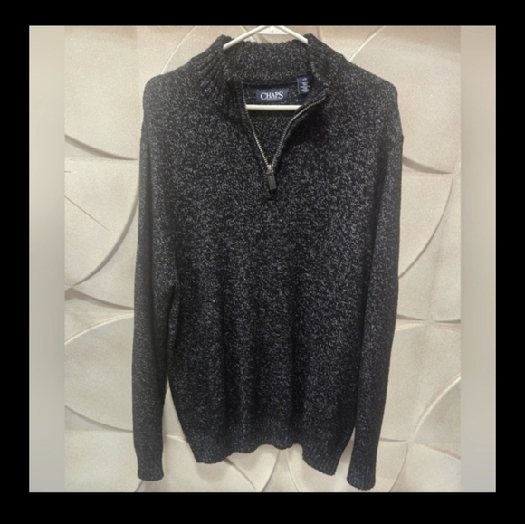 Chaps Men's 1/4 Zip Sweater. Size Large Gray/Black - Picture 2 of 4